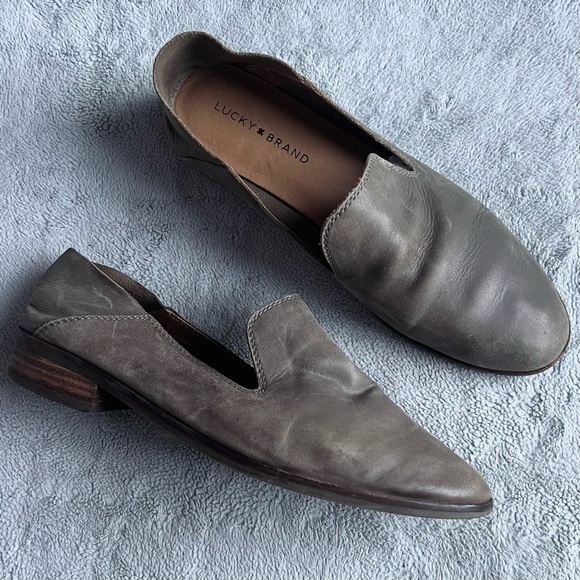 Lucky Brand Cahill Distressed Leather Convertible Loafer Flats Dark Driftwood - Picture 1 of 15